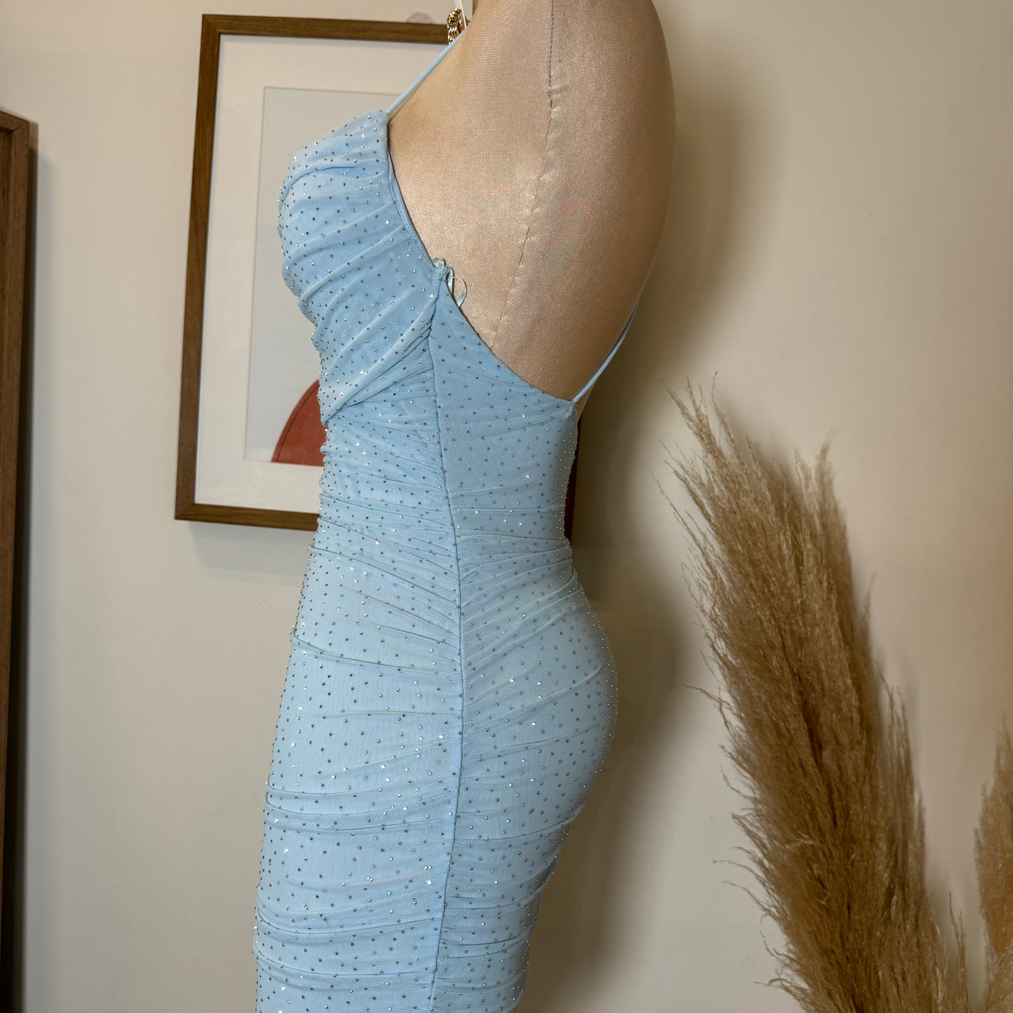 Cielo Rhinestone Midi Dress-Blue