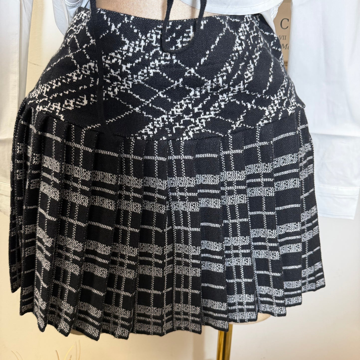 Halter Plaid Skirt Two Piece Set -Black