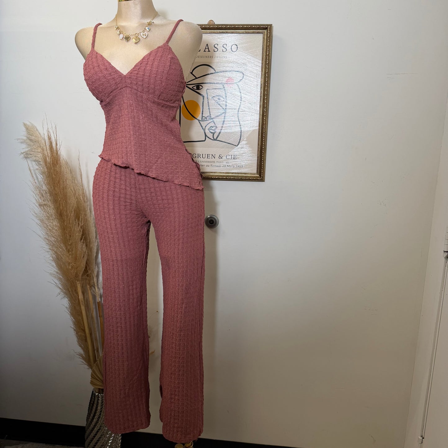 Merrow Asymmetric Hem Top and Pant Set-Marsala