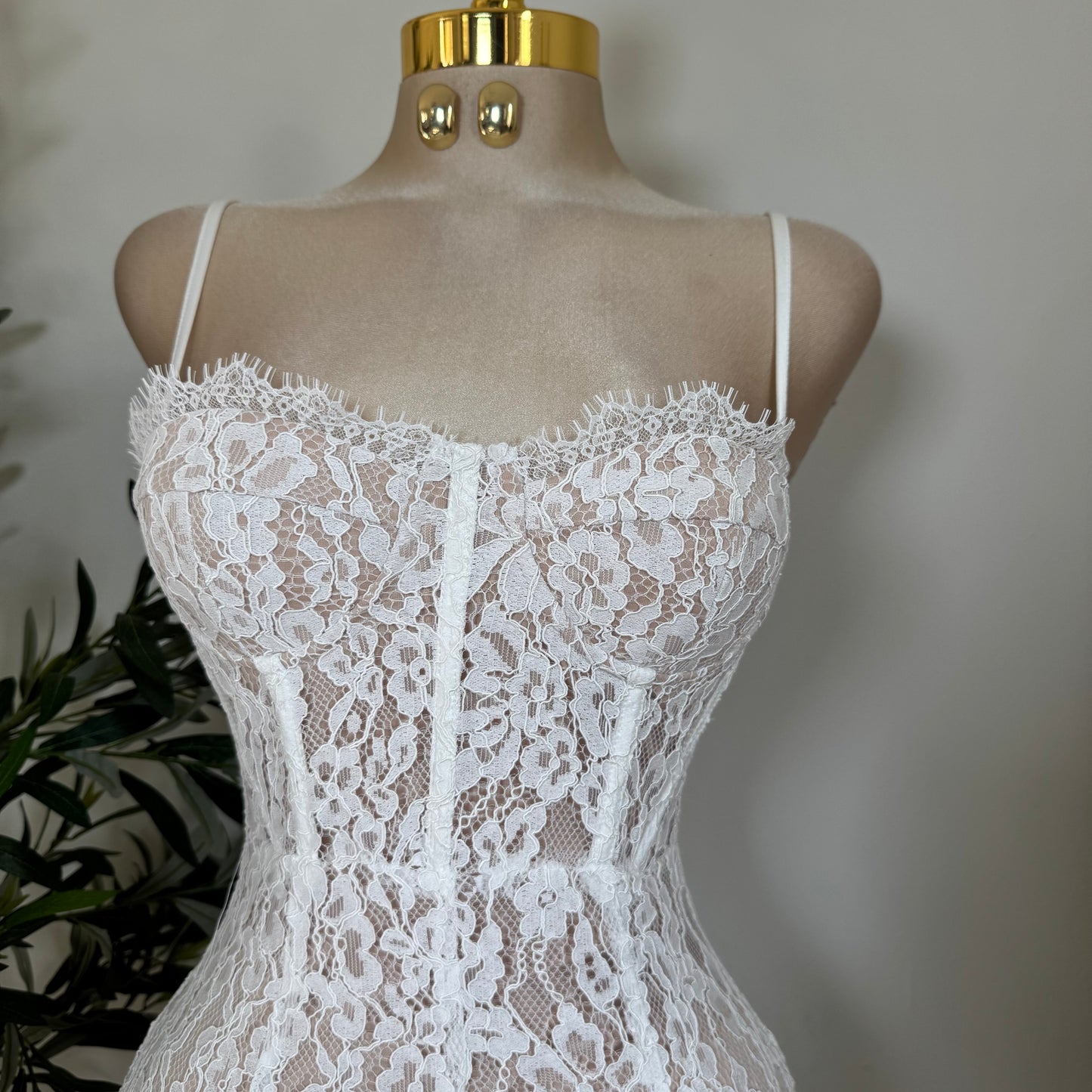 Midnight Lace Corset Dress-White