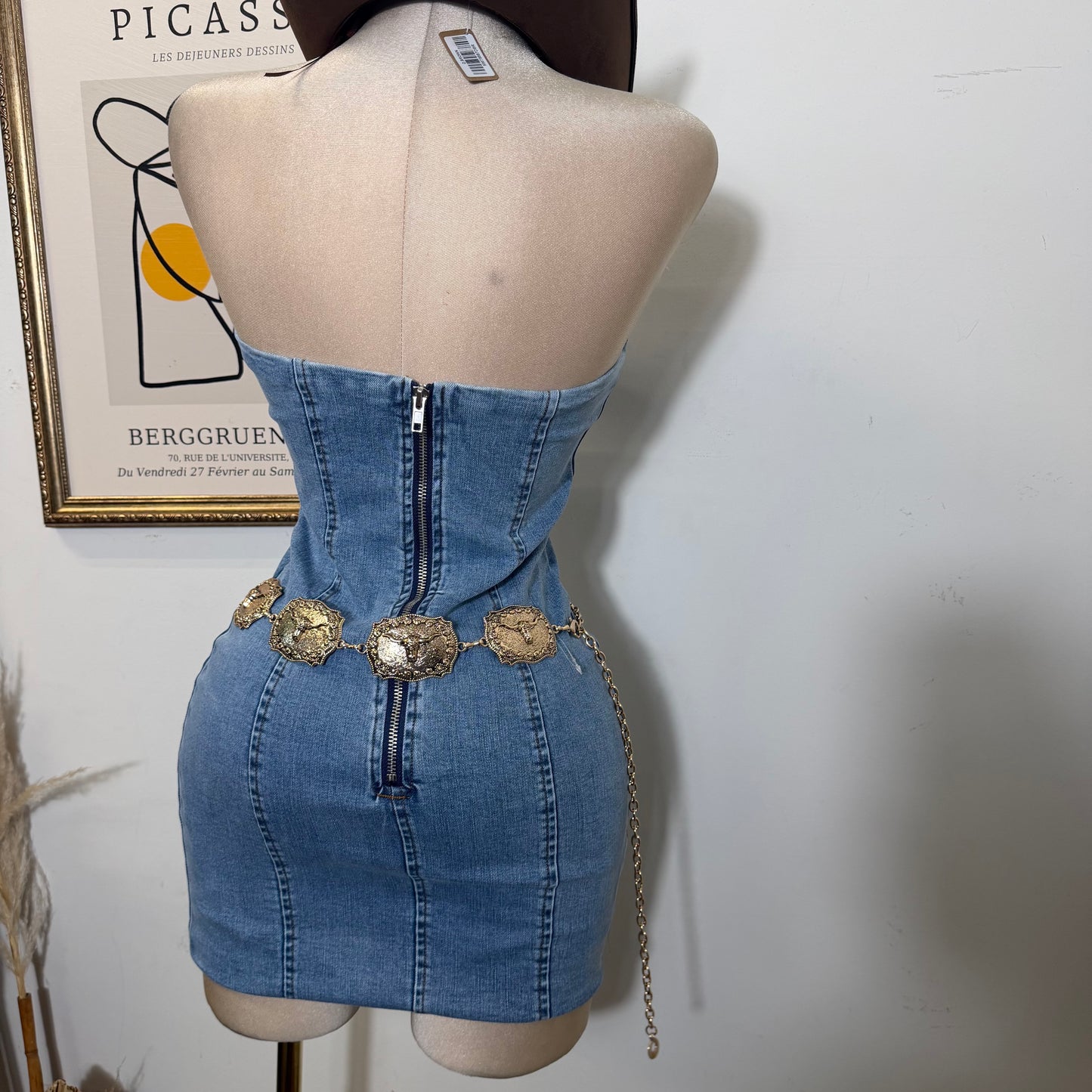 Denim Strapless mini Dress-LT Blue