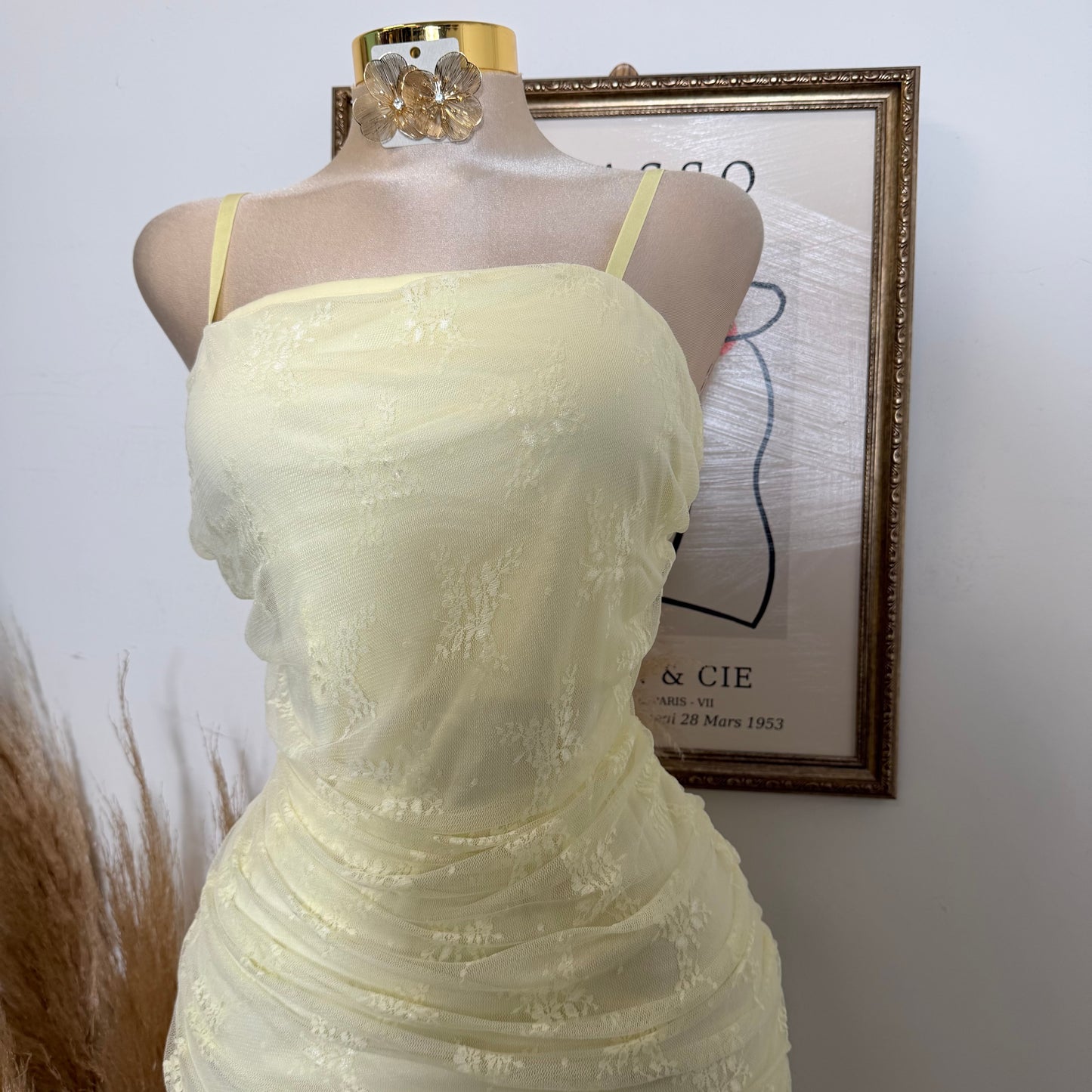 Lace Midi Dress Plus size -Baby Yellow