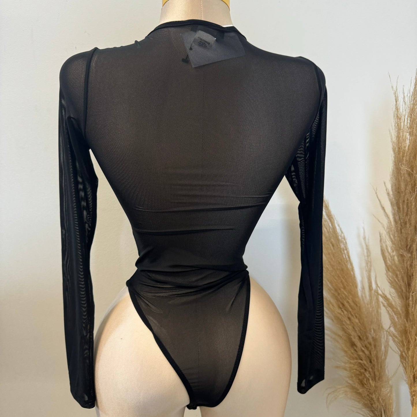 Mesh Bodysuit Top-Black