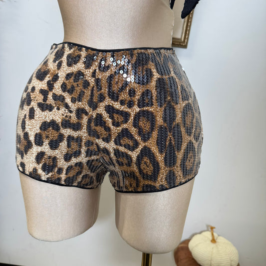 Leopard Sequins Micro Shorts-Leopard