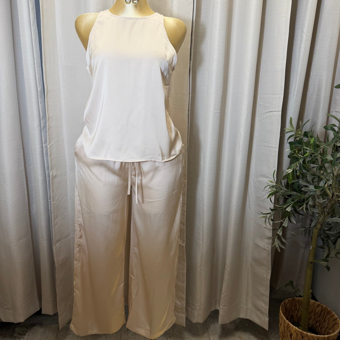 Satin Pant Set-Ivory