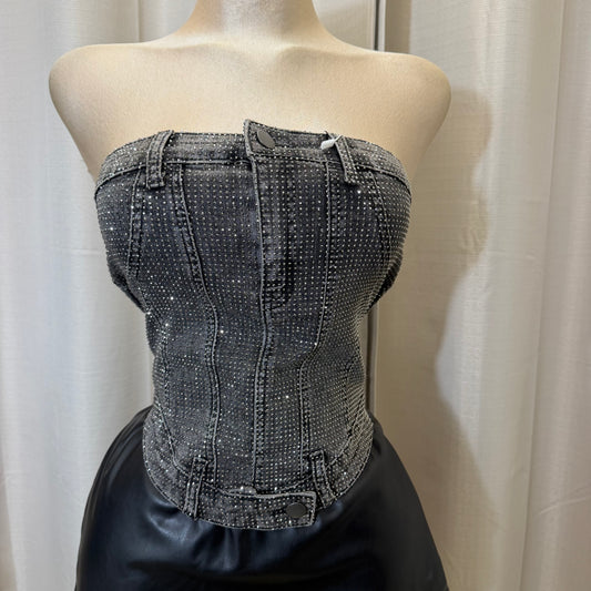 Rhinestone corset Denim Top-blacks