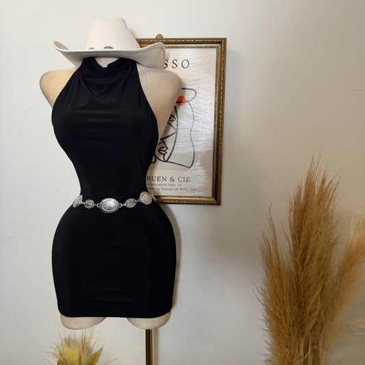 Sleeveless Halter Cowl Neckline Mini Dress-Black