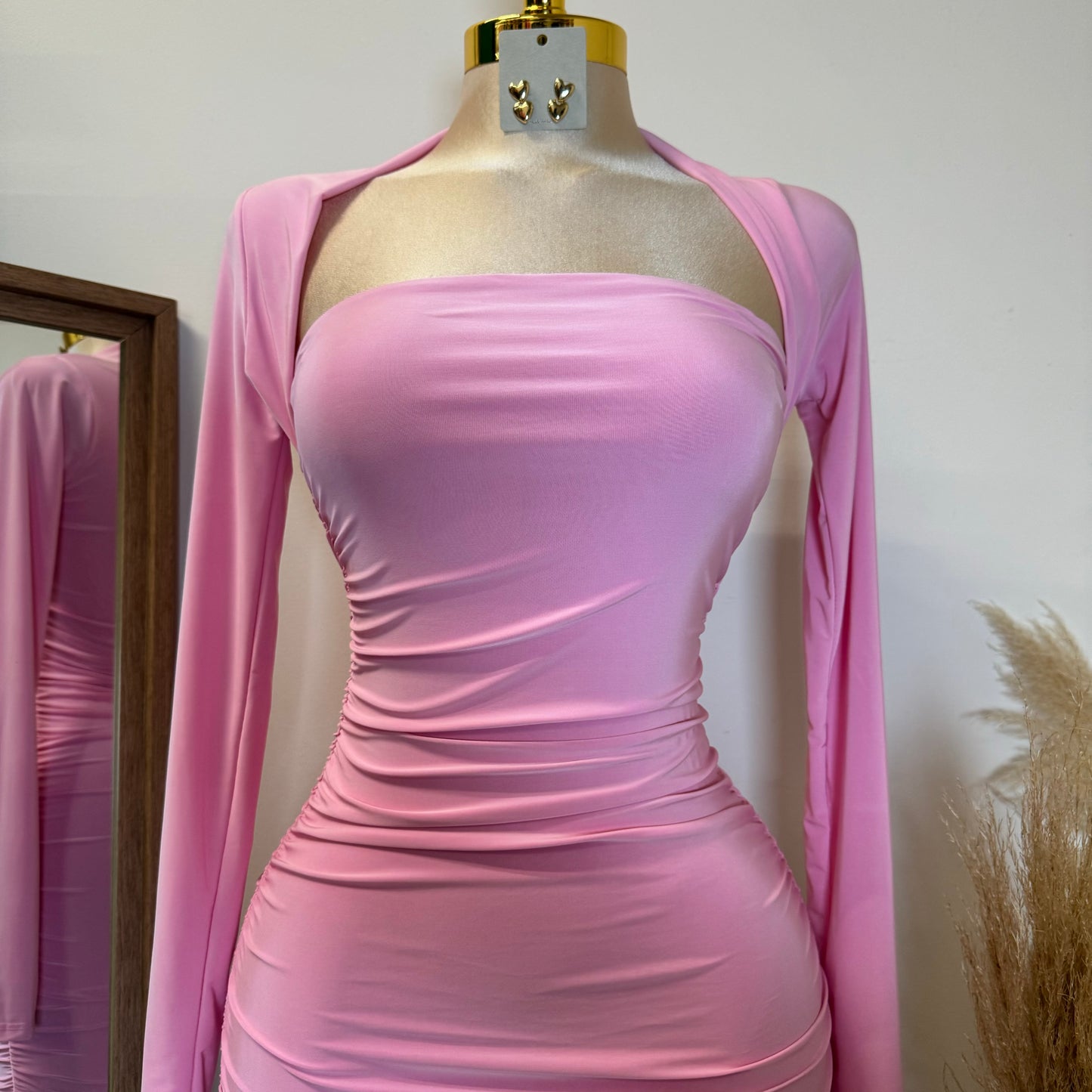 Barbie Long Sleeve Squareneck Dress-Baby Pink
