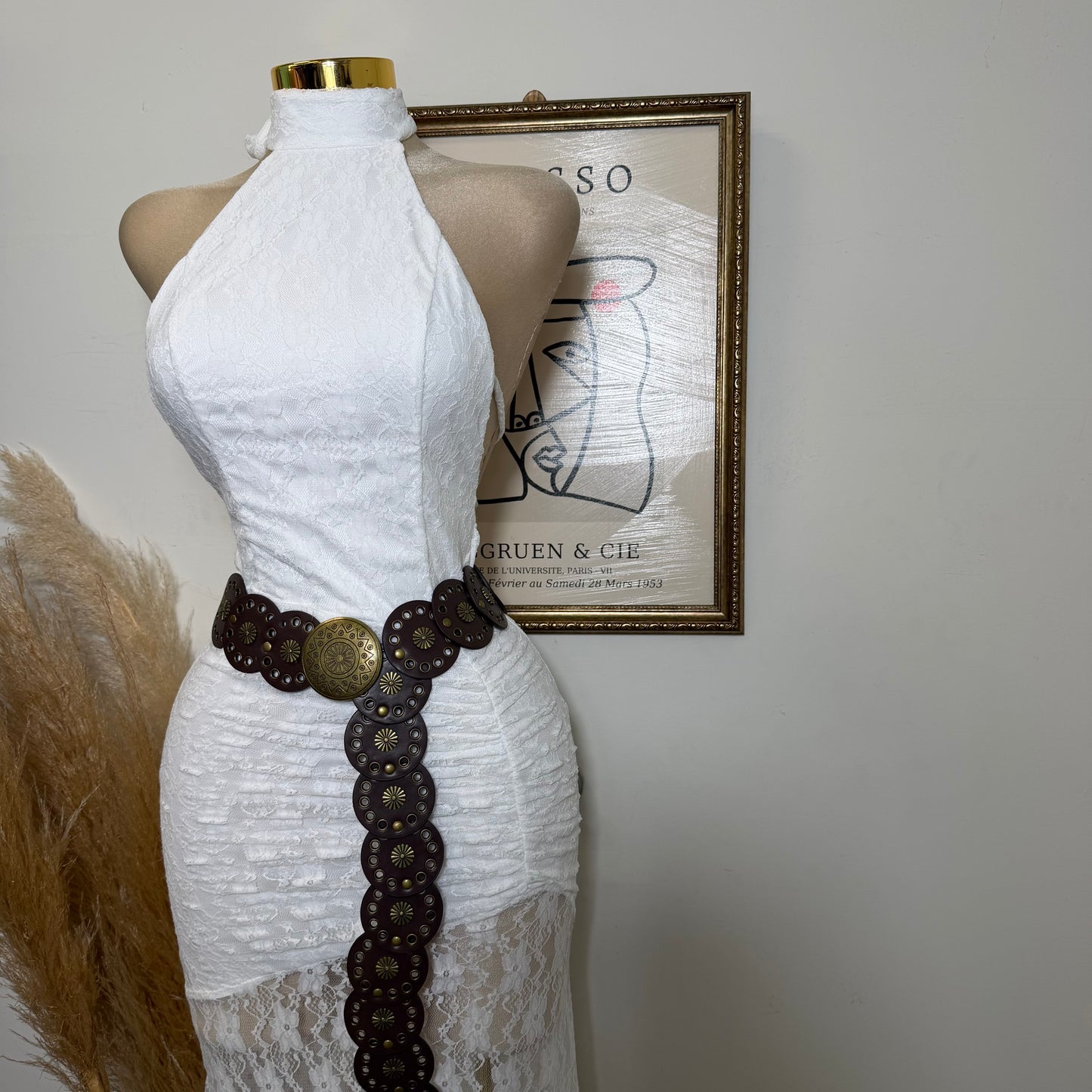 Lace Ruched Halter Maxi Dress-Ivory