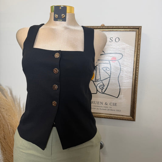 Jersey Square Neck Casual Vest Top-black