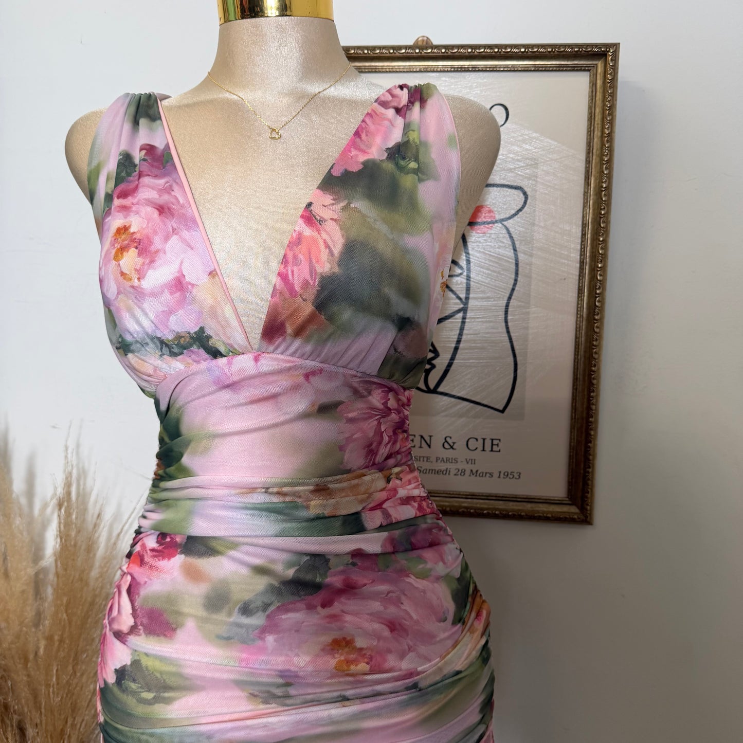 Flower Print Mesh Maxi Dress-Mauve Combo