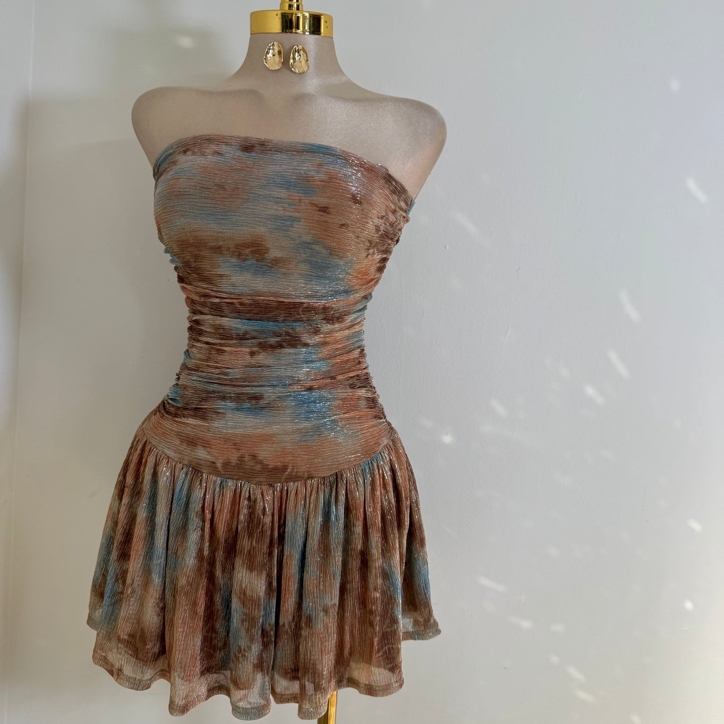 Tube Ruching fit and Flare Mini Dress-Copper