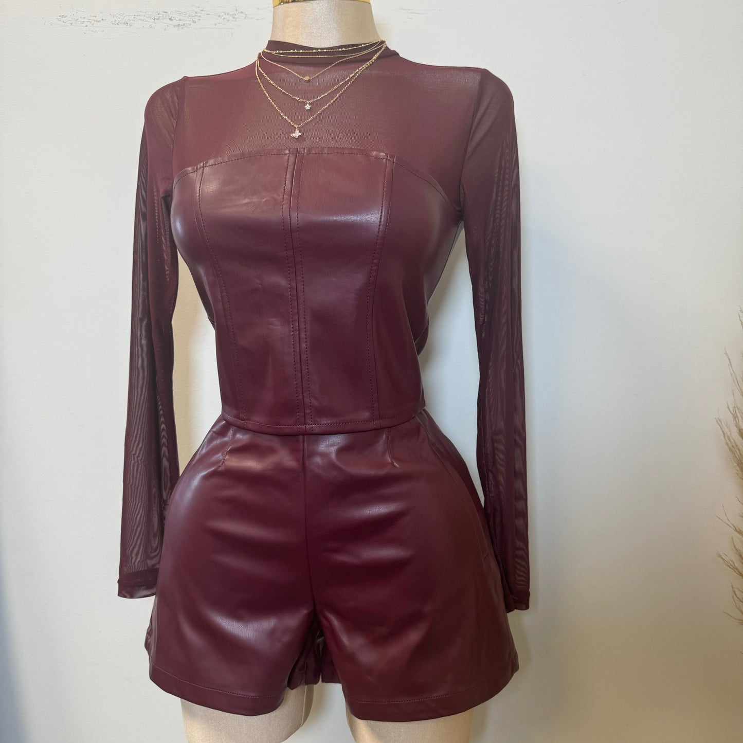 Kezia Leather Shorts-Burgundy