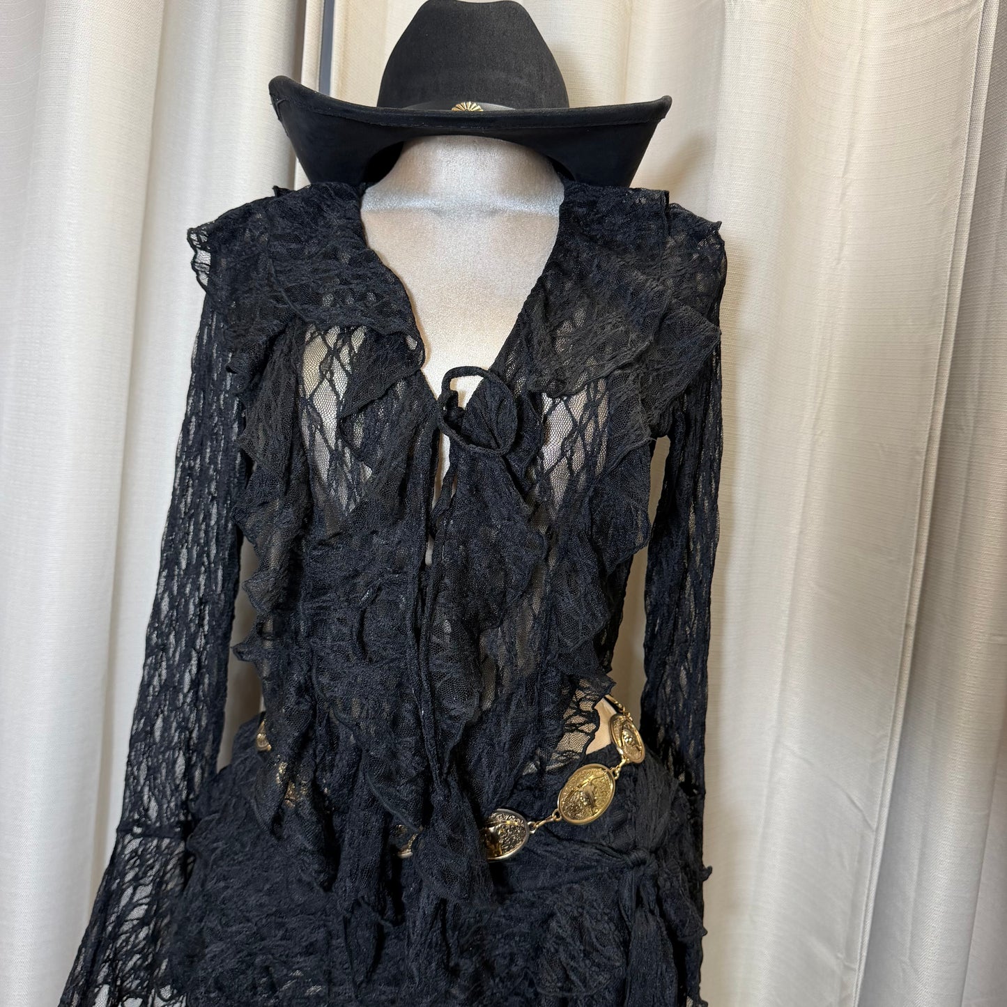 Long Sleeve Lace Skirt set-Black