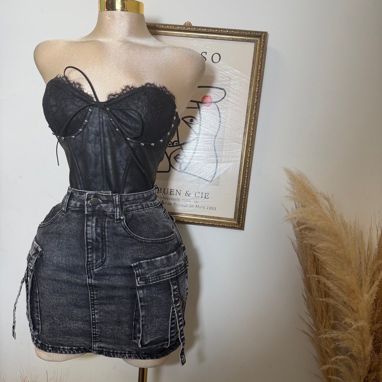 Suede Tube Top Tie Back Detail -Black