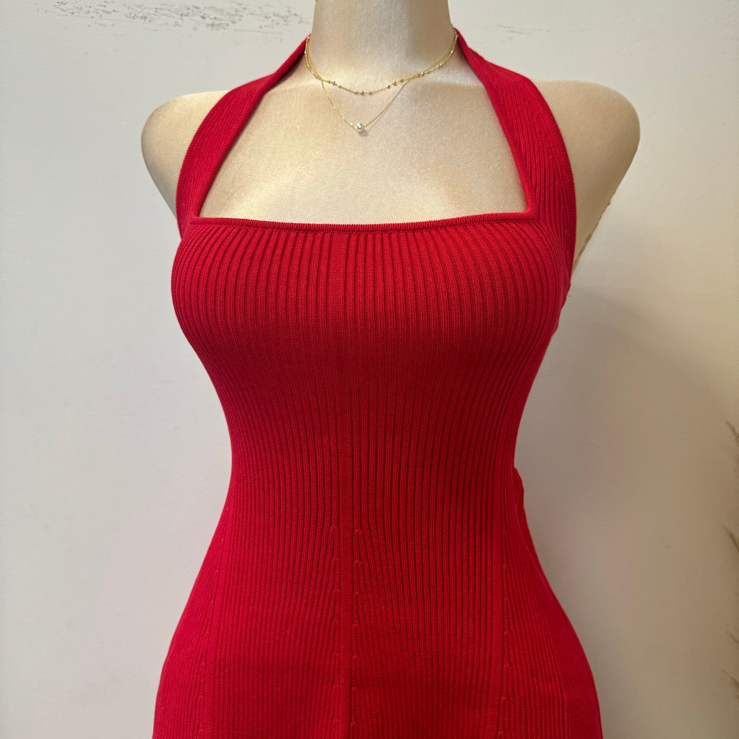 Amren Halter Sweater Dress -Red