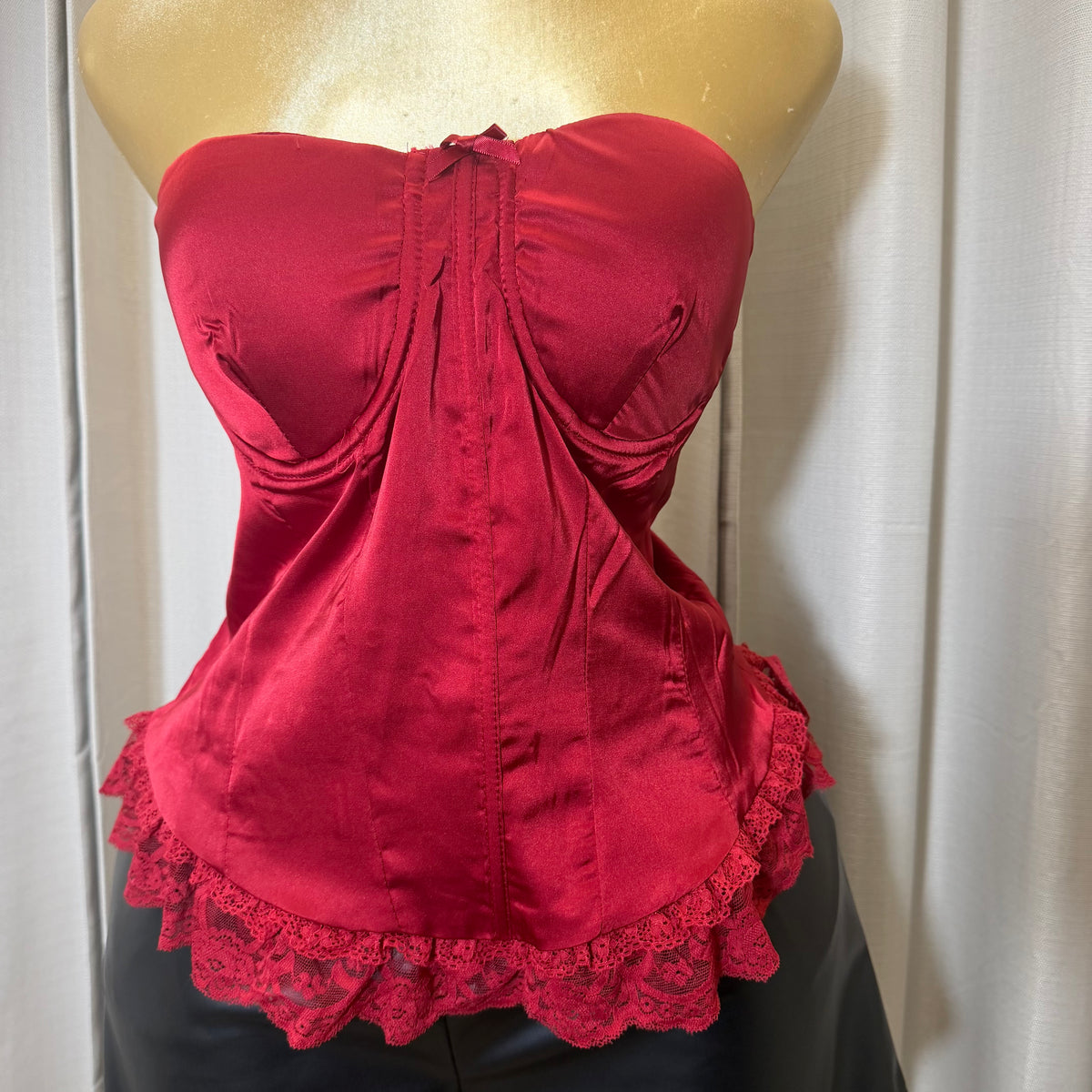 PL-Satin lace up Corset Top-Red