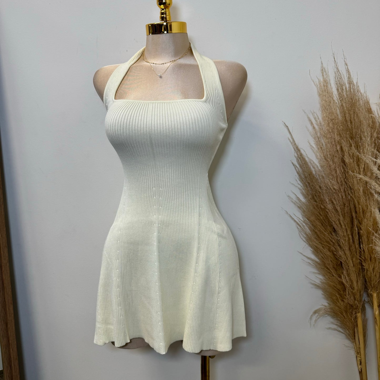 Amren Halter Sweater Dress-Ivory