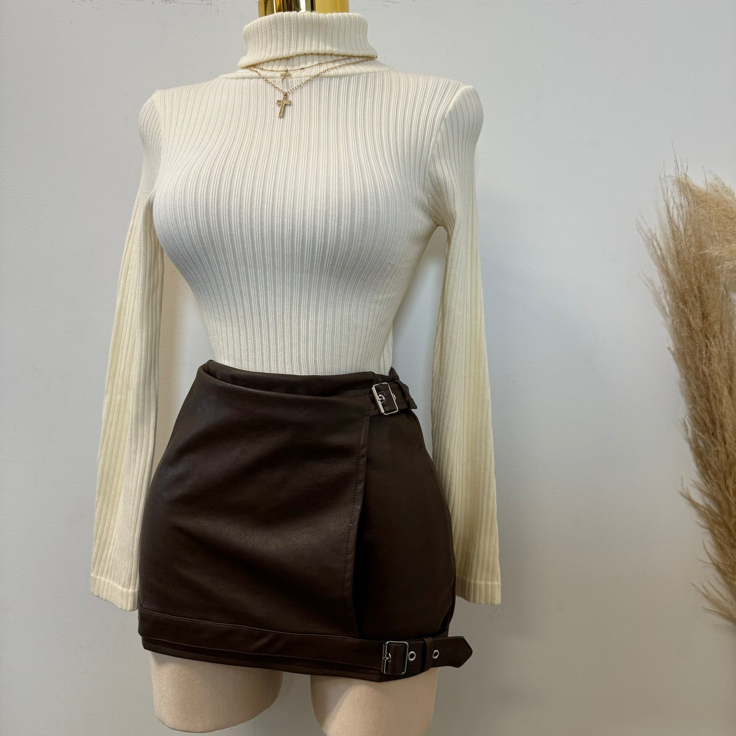 Leather Skirt-Brown