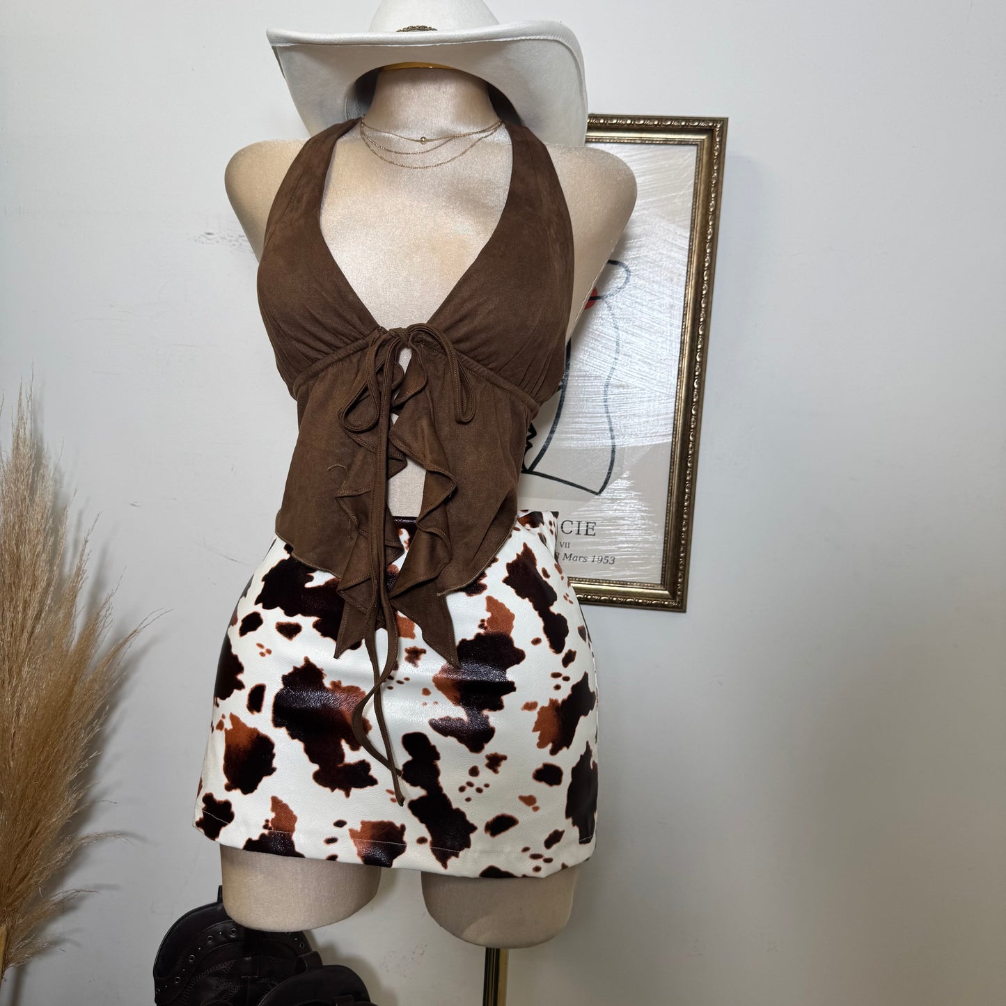 Cow Print Faux Leather Mini Skirt-Cow Print