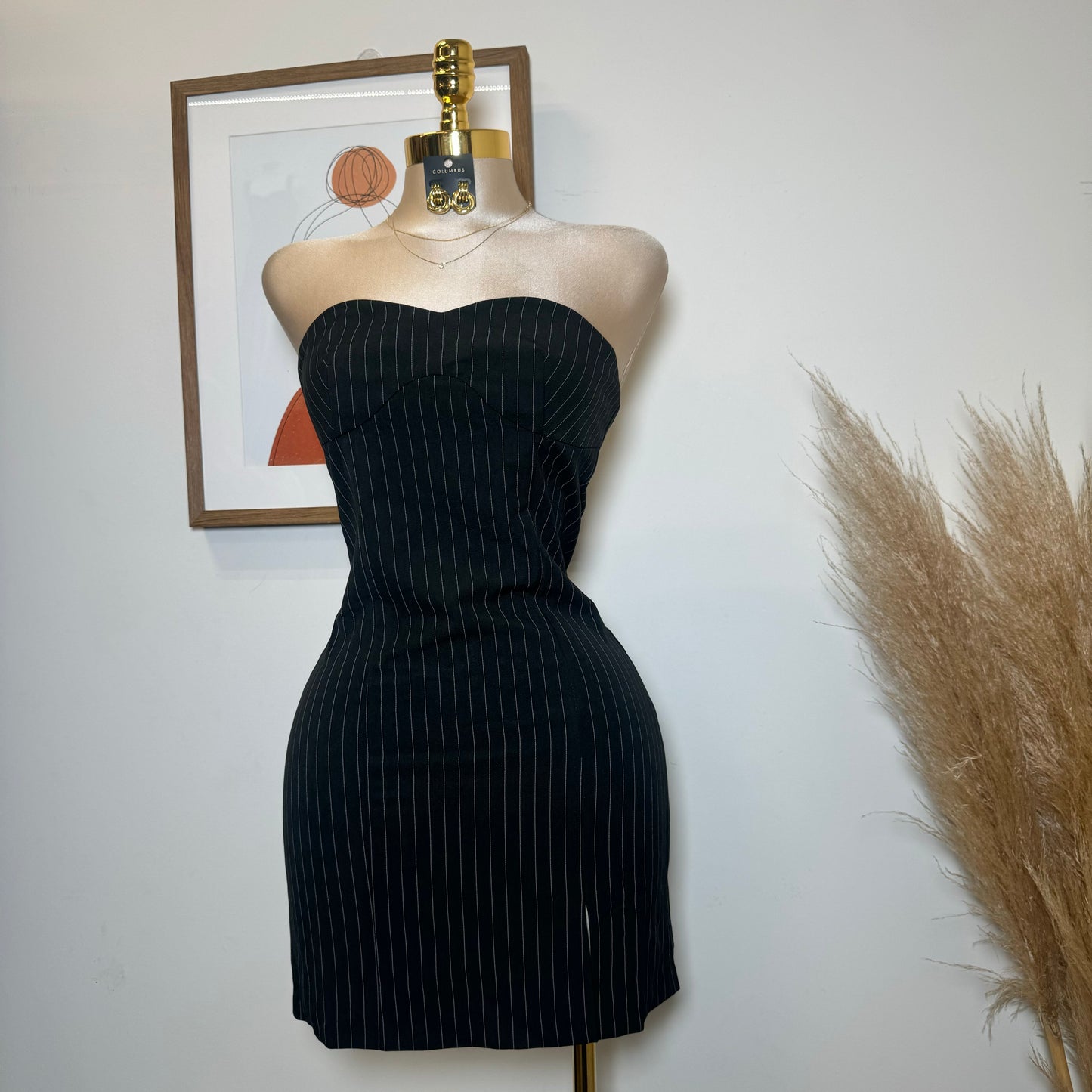 Rauw Strapless Striped Dress-Black