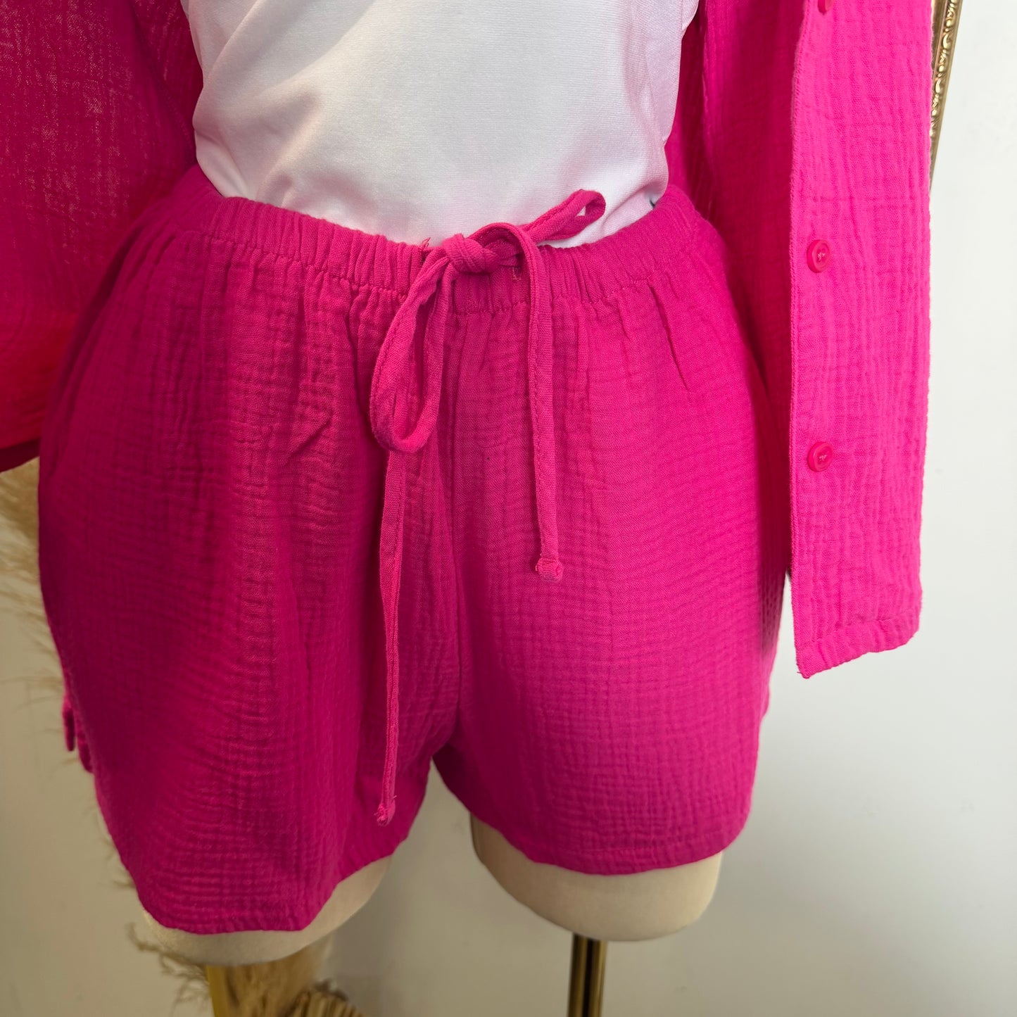Short sleeve shirt & Short set-Fuchsia