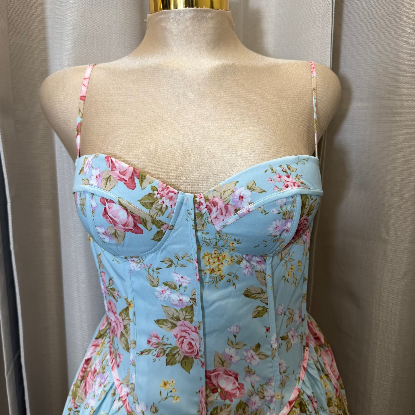 Floral Print Adjustable Straps Loose Maxi Dress-Light blue