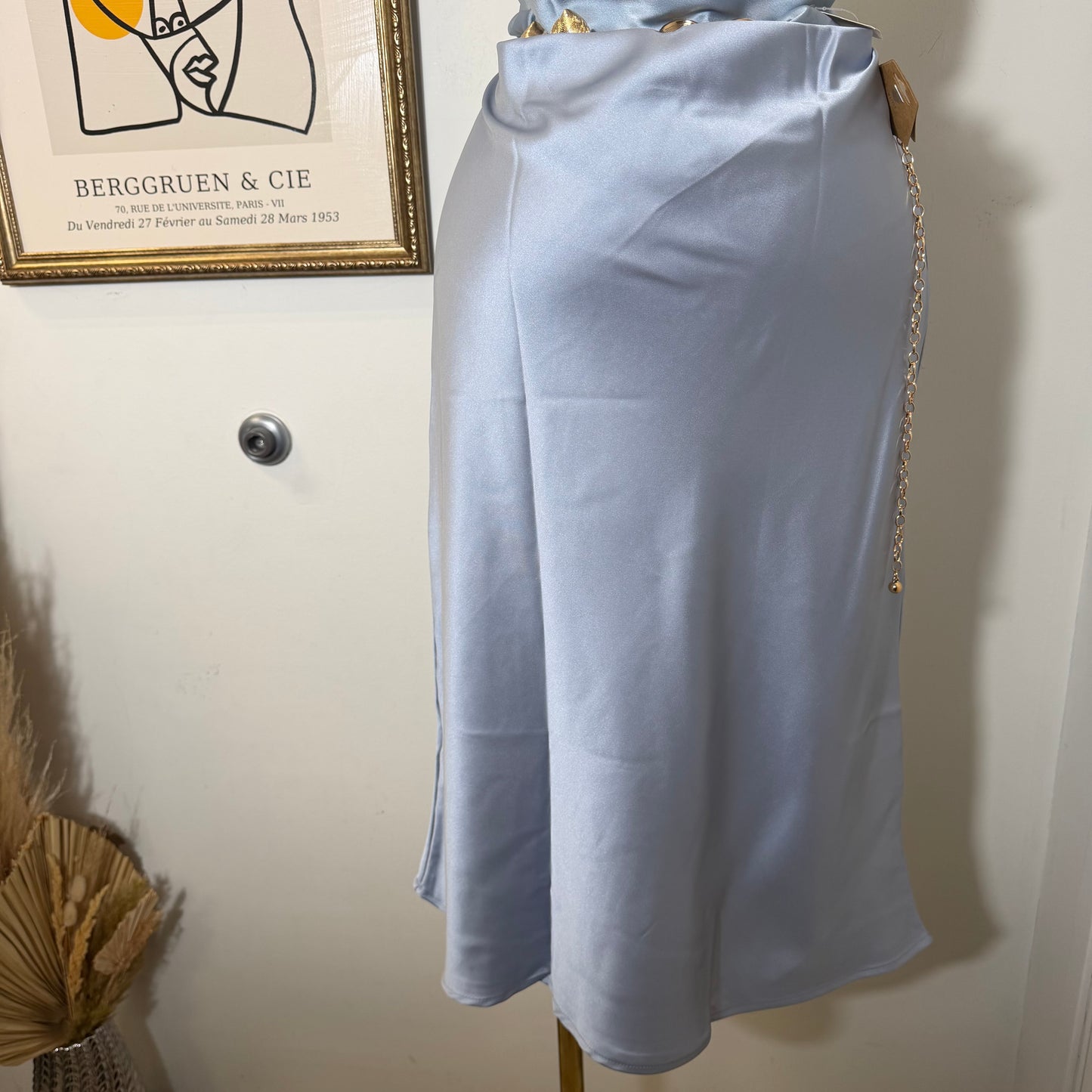 Satin Midi Skirt-Butter Baby Blue