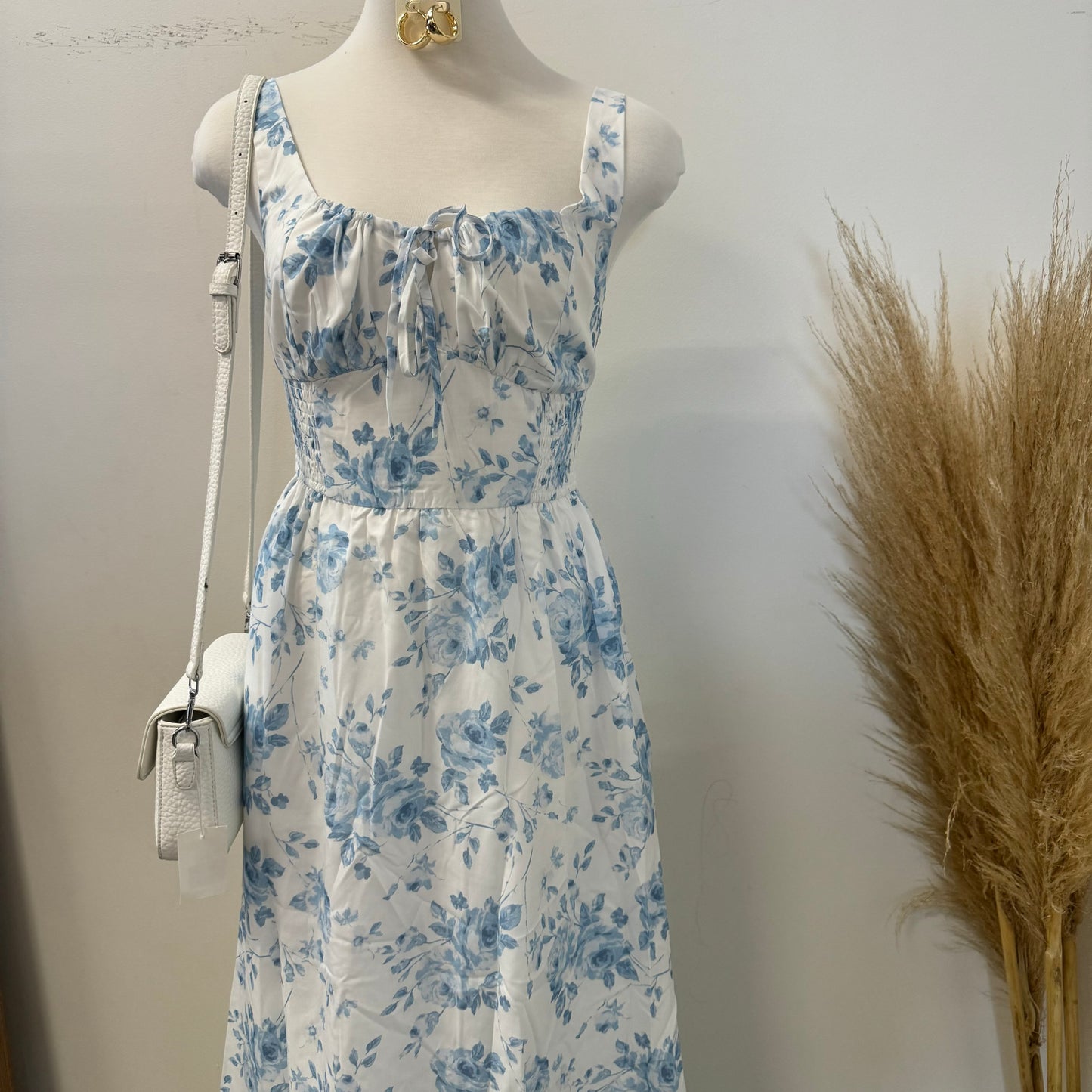 Mali Corset Maxi Dress-Blue/White