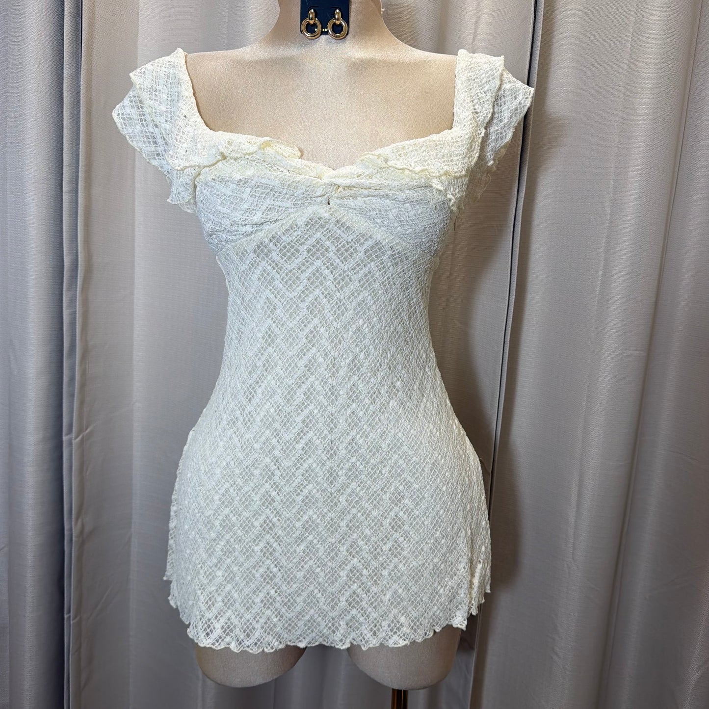 Off shoulder Mini Dress-Ivory