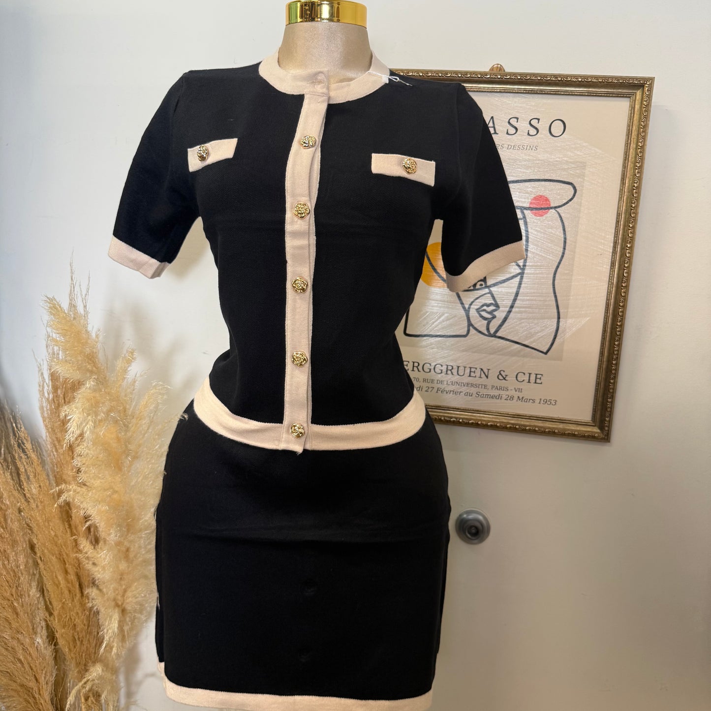 Knitted Skirt Set-Black