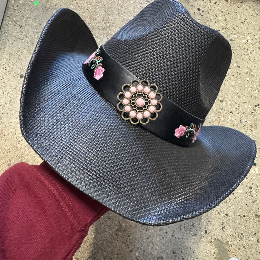Black hat With Pink Detail -Black