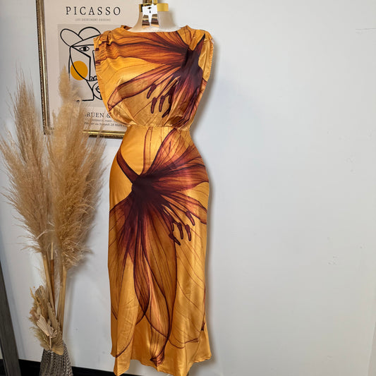 Tropicana Satin Dress-Mustard