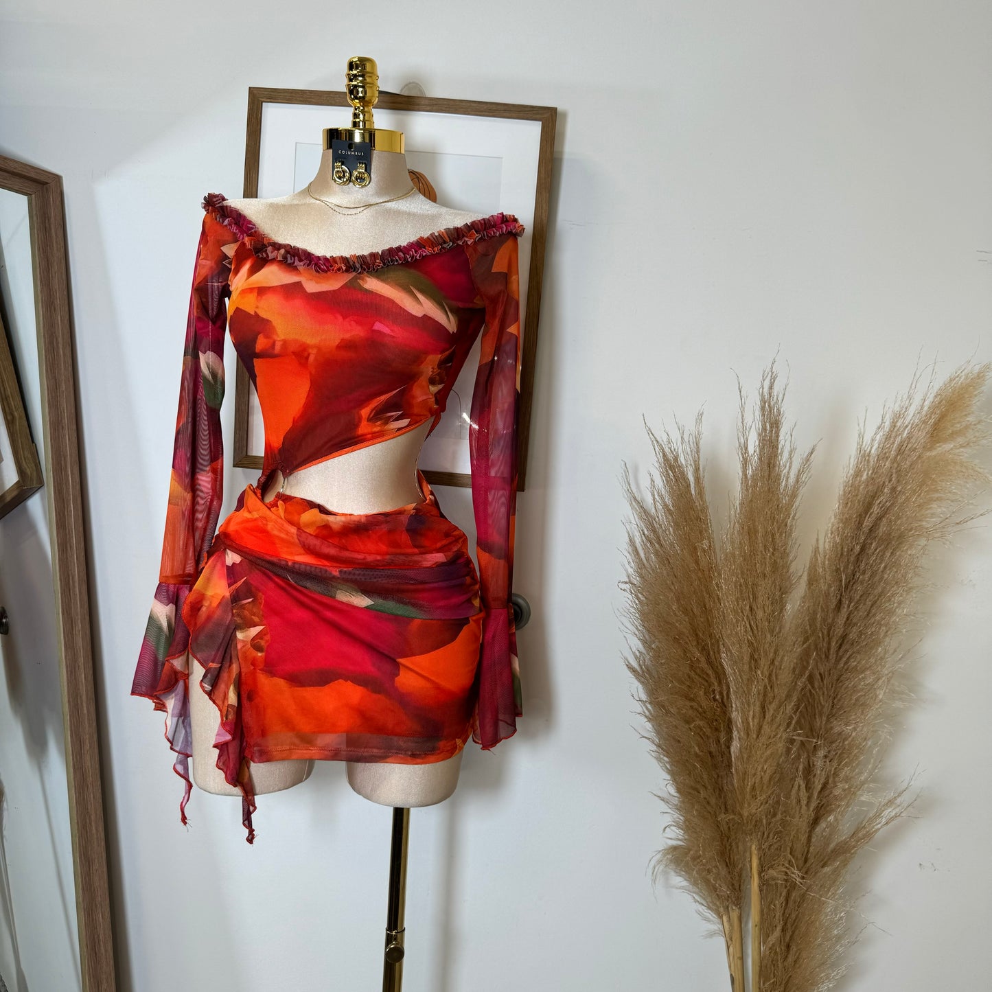 Lixia Mesh Dress-Orange