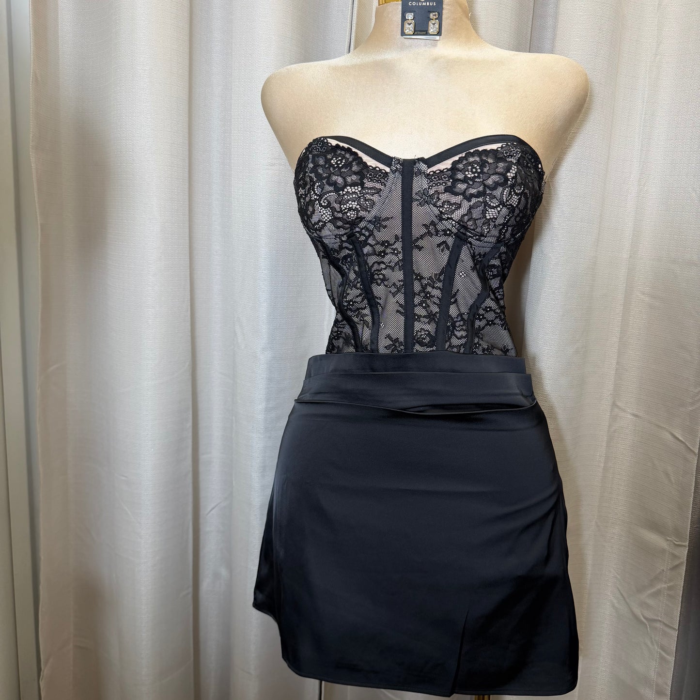 STRAPLESS CORSET A-LINE MINI DRESS-Black