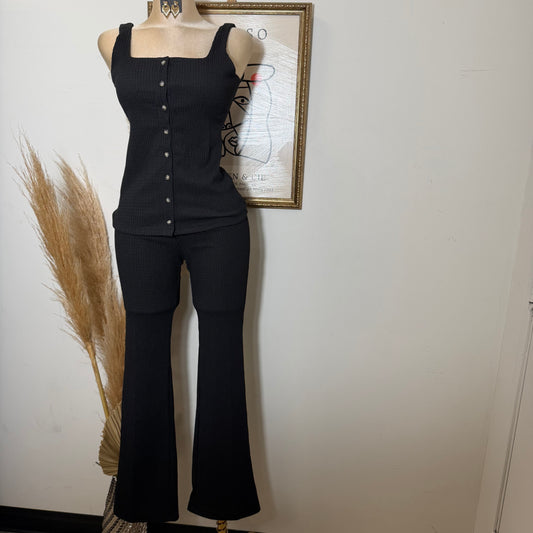 Square neck Vest & Flare Pant set-black