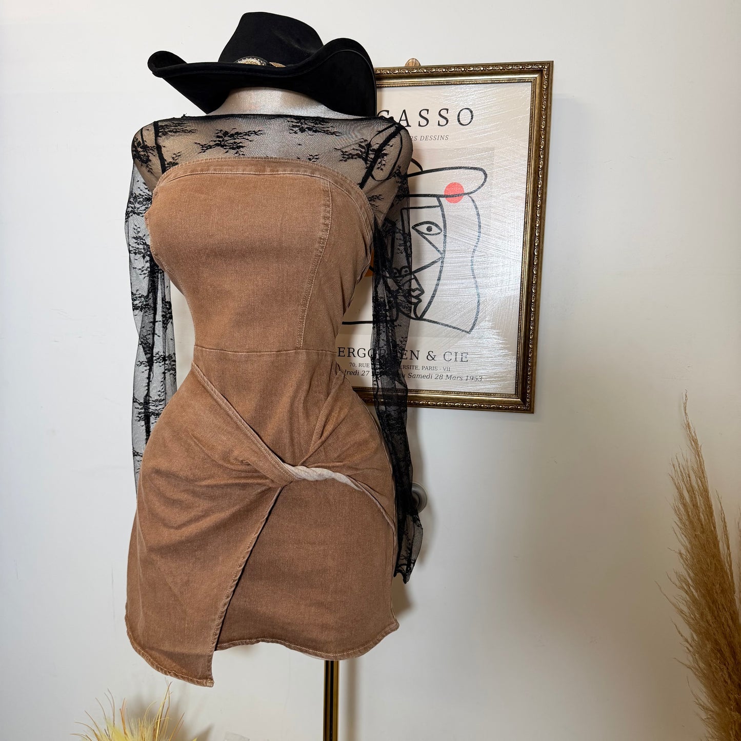 Sleeveless Dress with Back Hook Zipper-Mocha