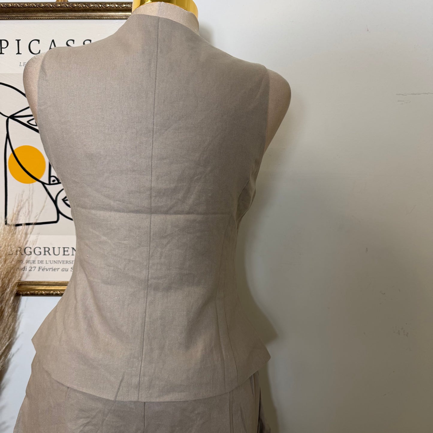 Vest Linen Set Shorts-Mushroom