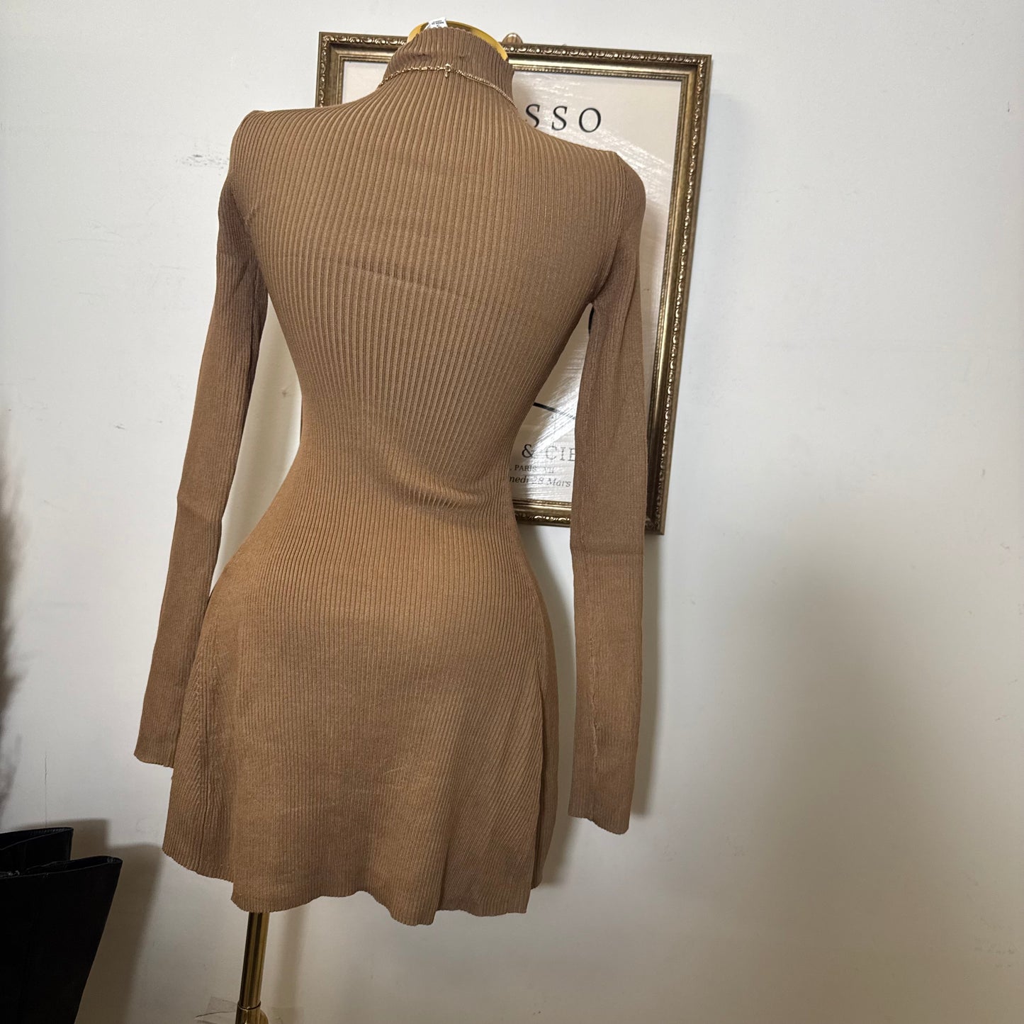 Long Sleeve Sweater Dress-Mocha