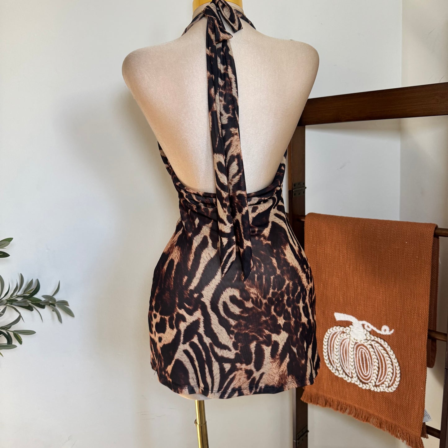 Halter Mesh Dress-Cheetah