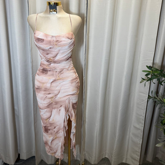 SLEEVELESS COWL DRESS-Brown