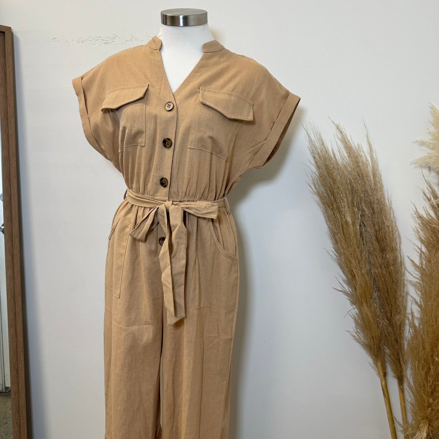 Blanca Linen Jumpsuit -Camel