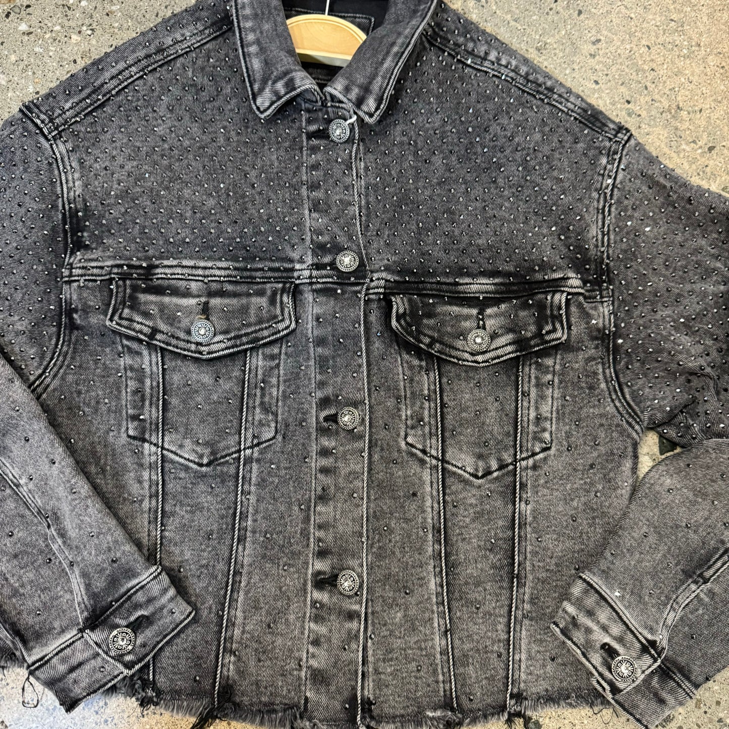 Rhinestone Denim Jacket -Black Wash