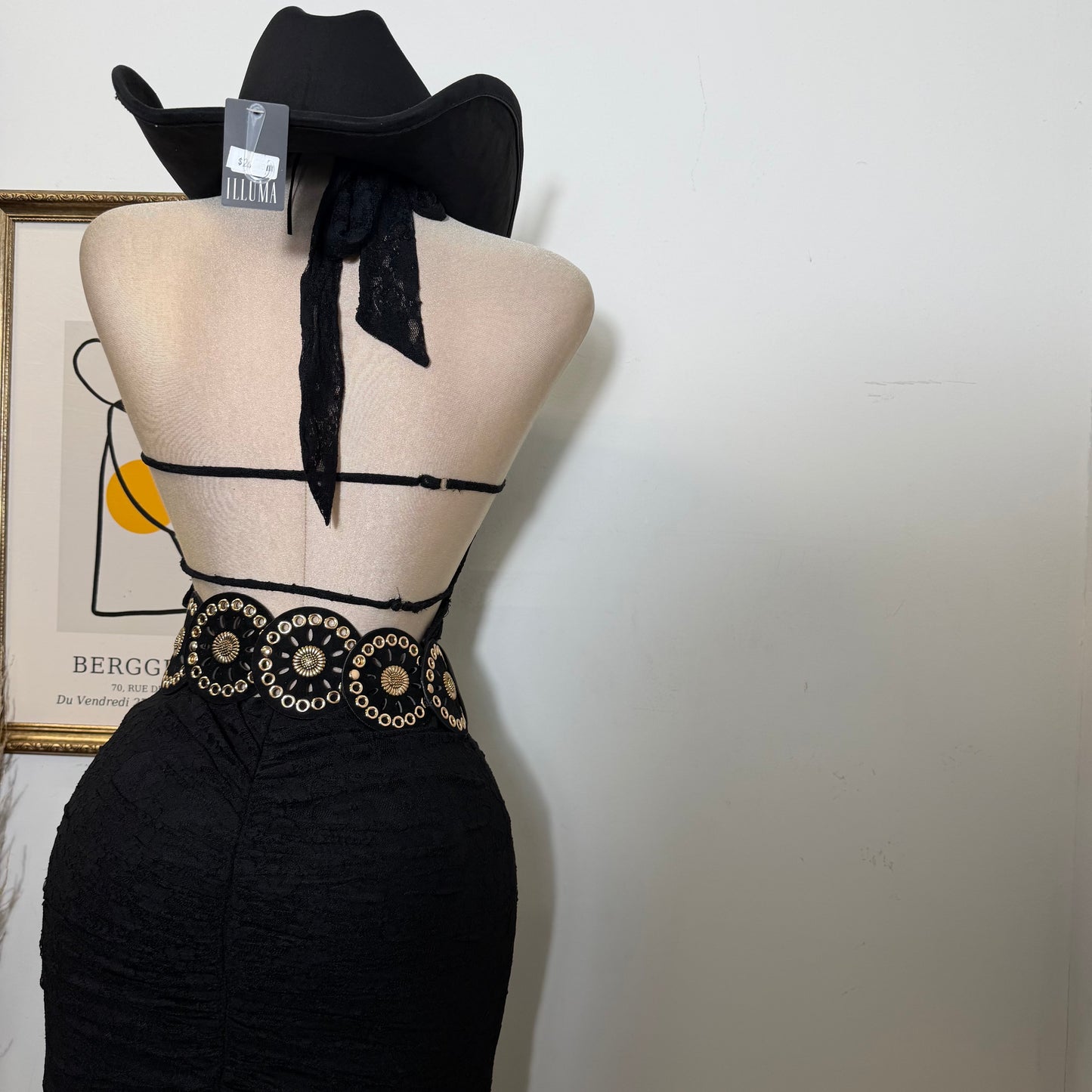 Lace Ruched Halter Maxi Dress-Black