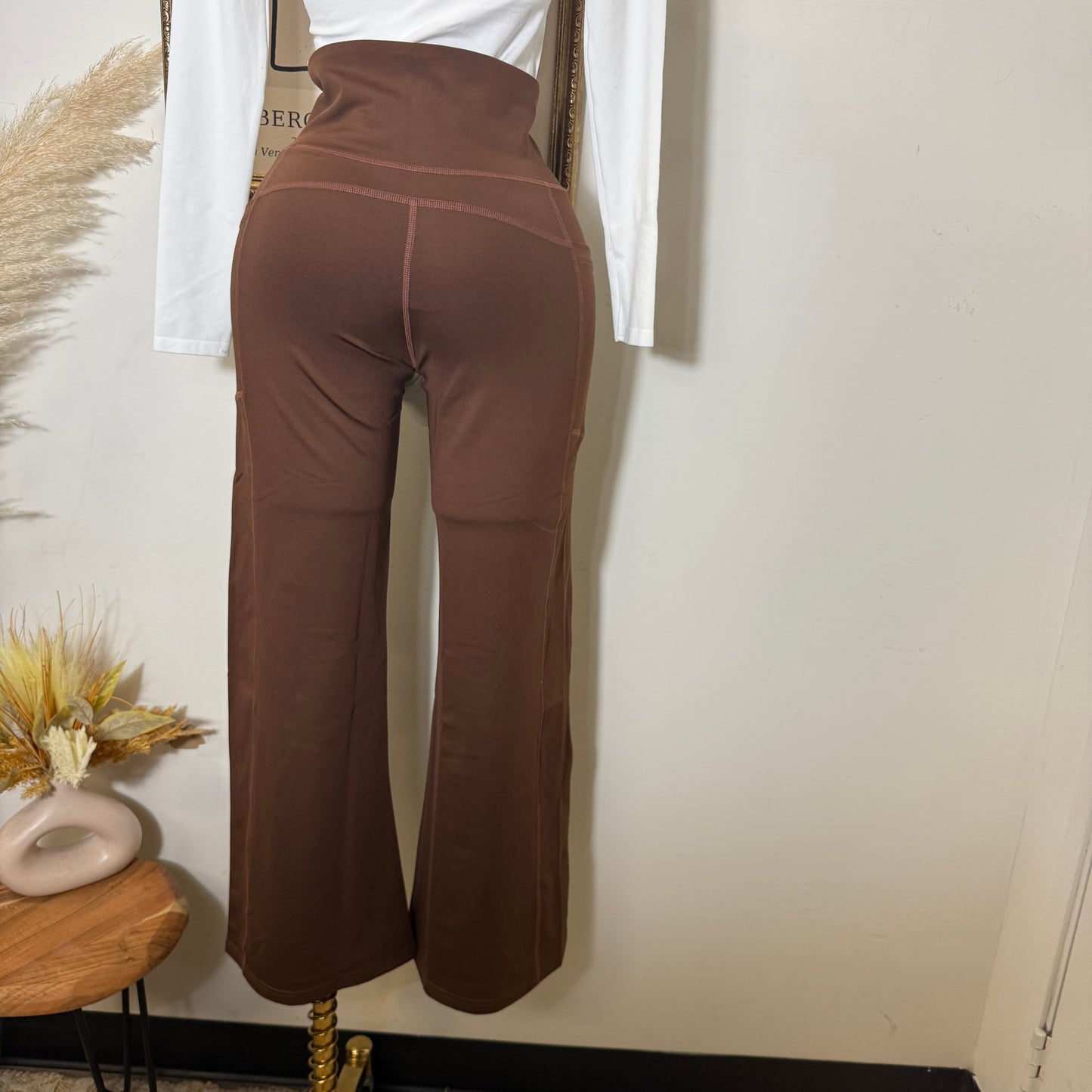 Wide Leg Flare Active yoga Legging Pants-Brown