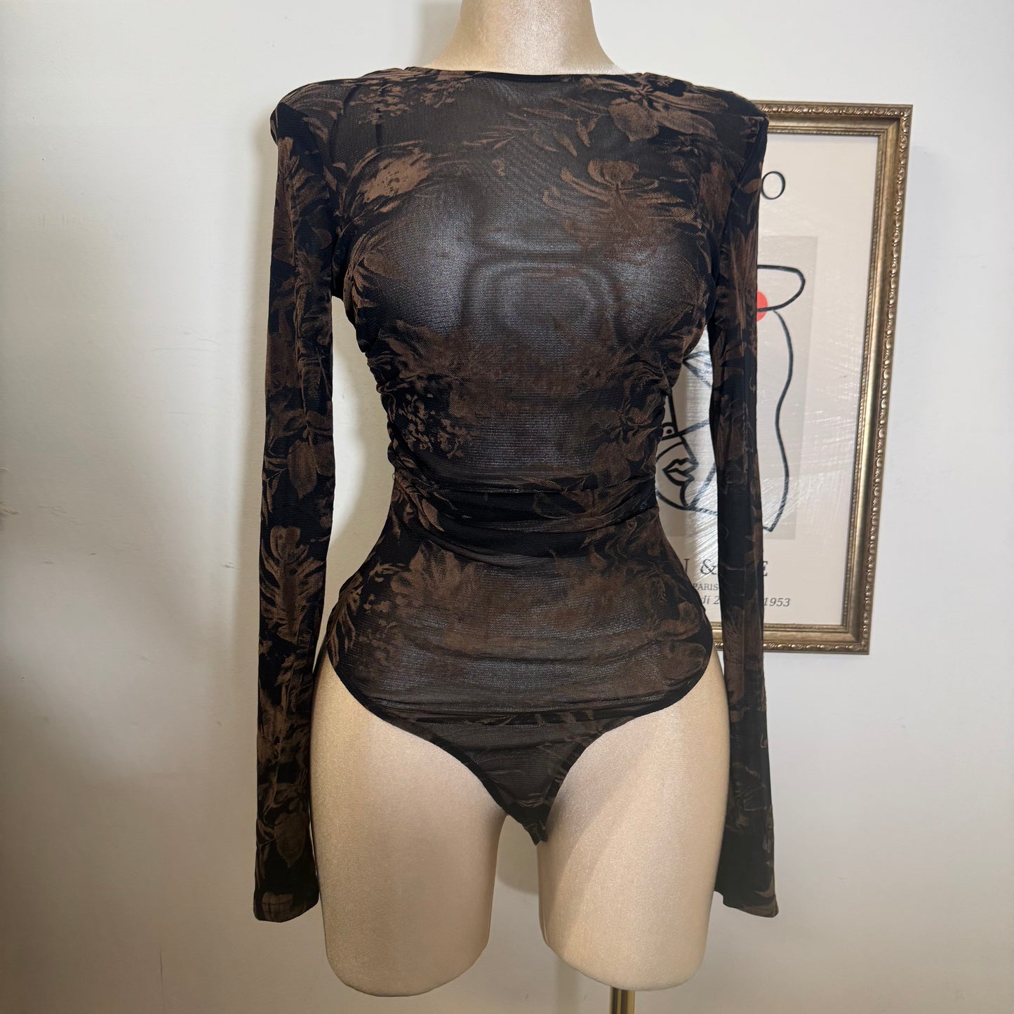 Round Neck Long Sleeve Bodysuit RS-Brown