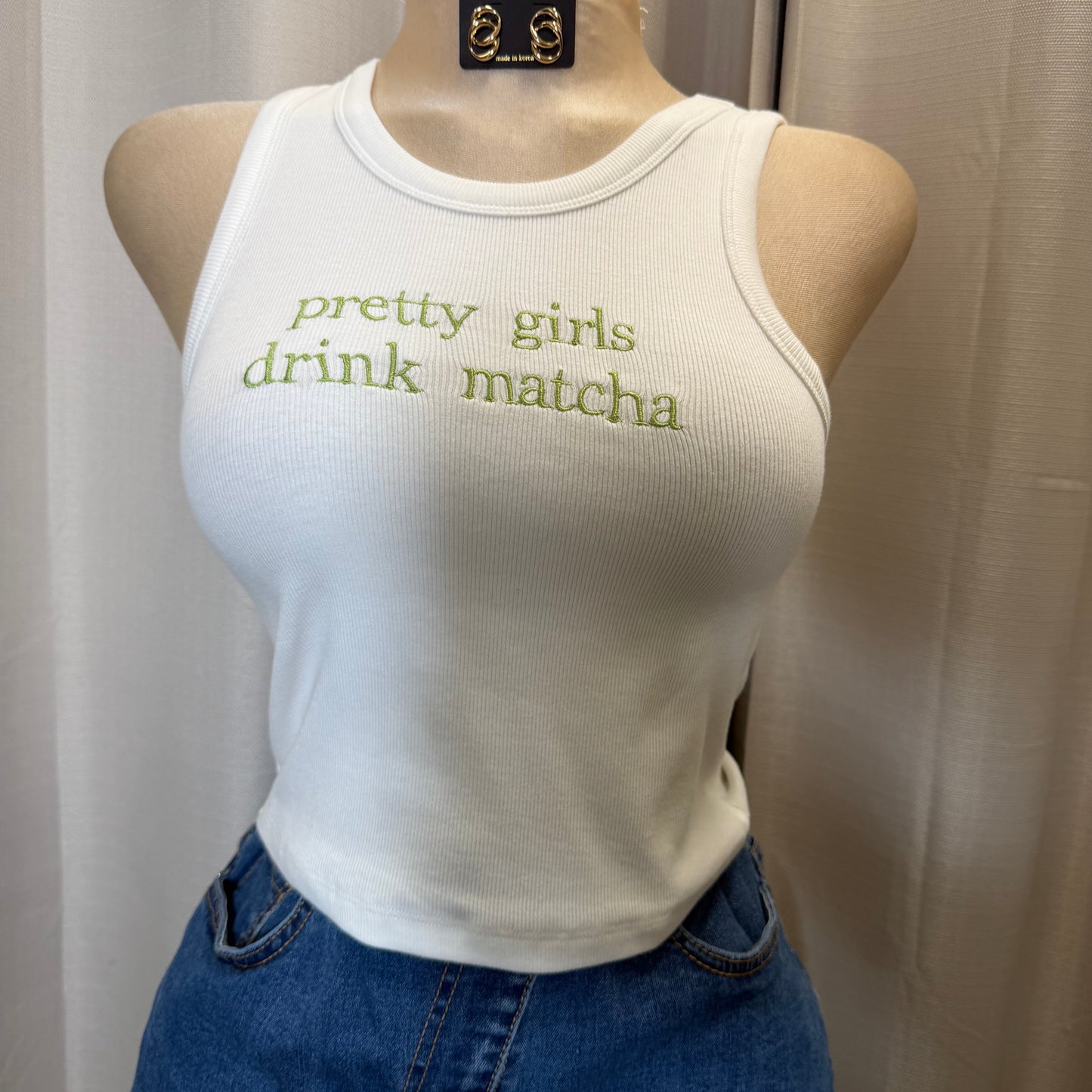 Pretty Girls Drink Matcha Baby Tee-Ivory