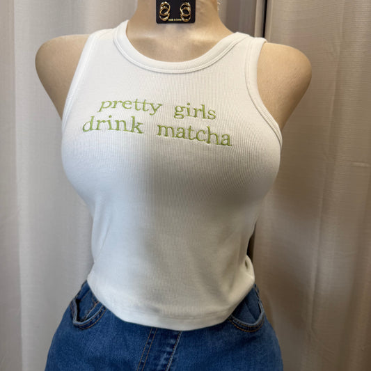Pretty Girls Drink Matcha Baby Tee-Ivory