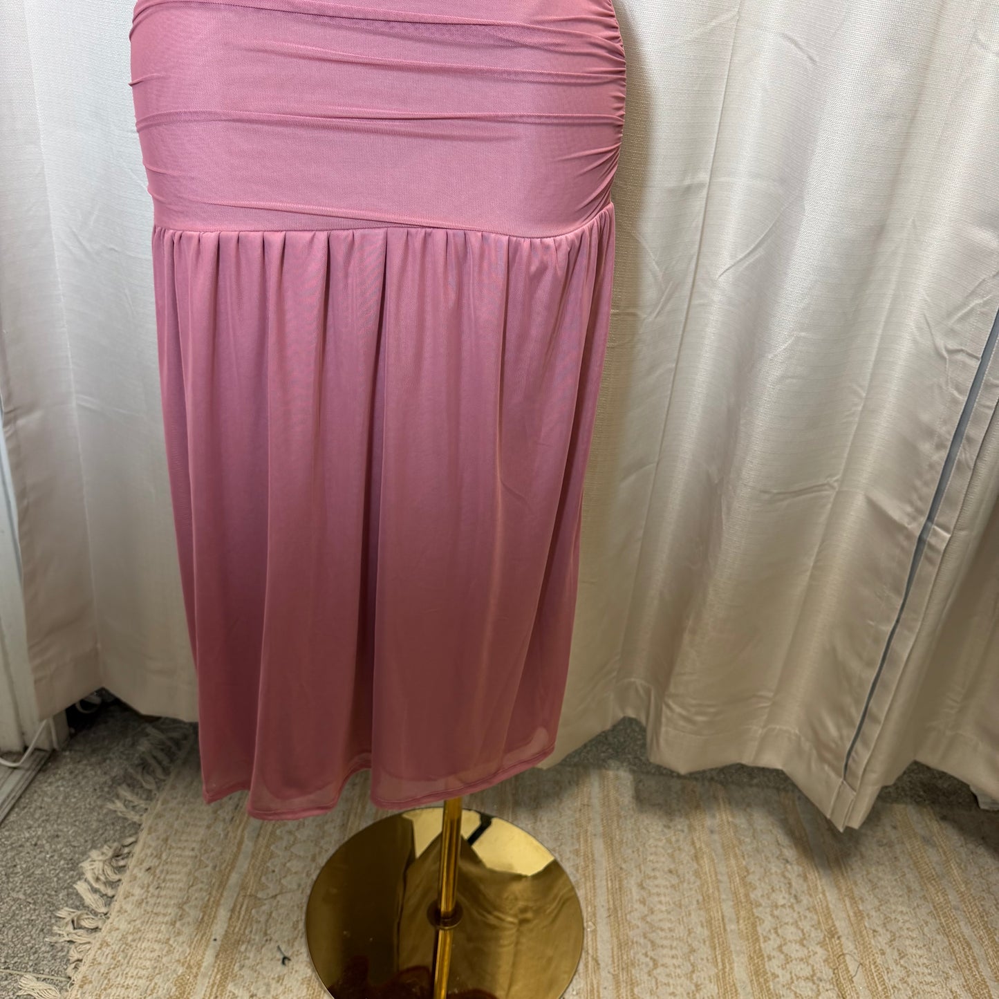 V Neck Mesh Maxi Dress-Pink