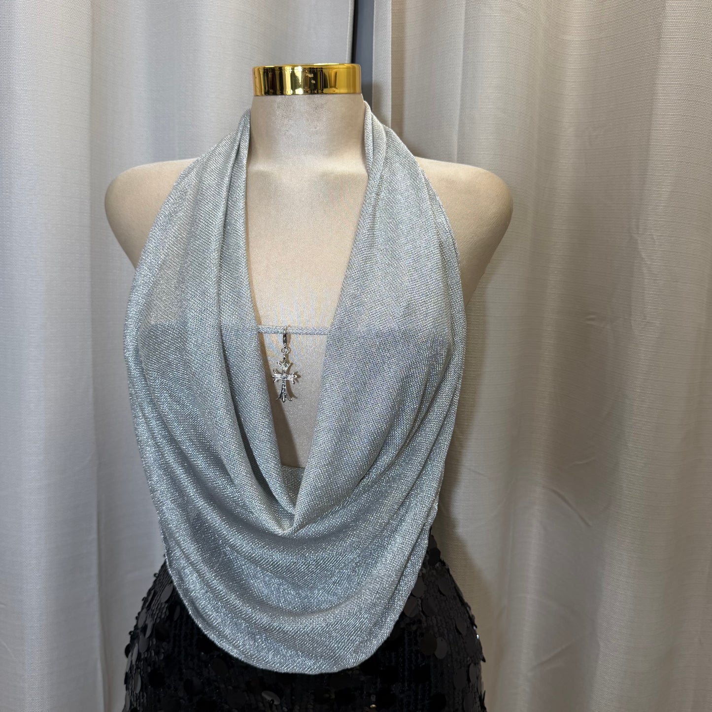 Halter Cowl Top-silver